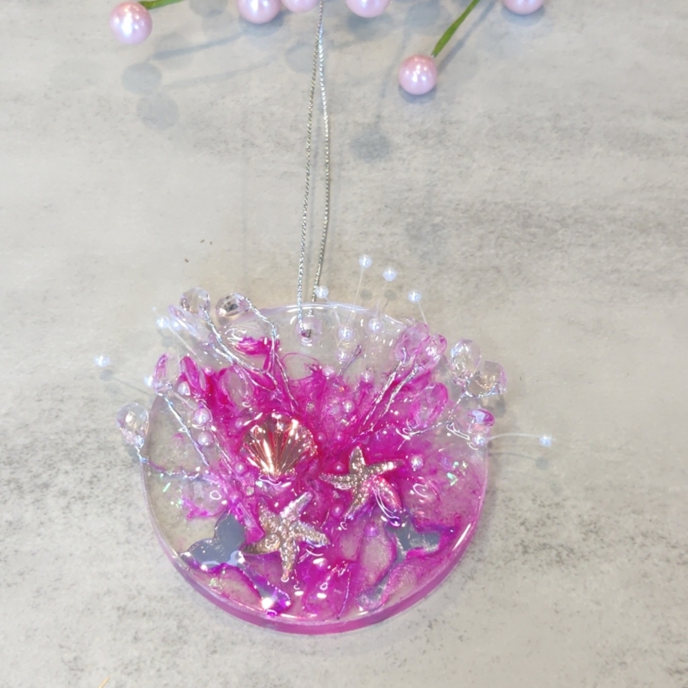 Handmade Pink Mermaid Resin Christmas Ornament